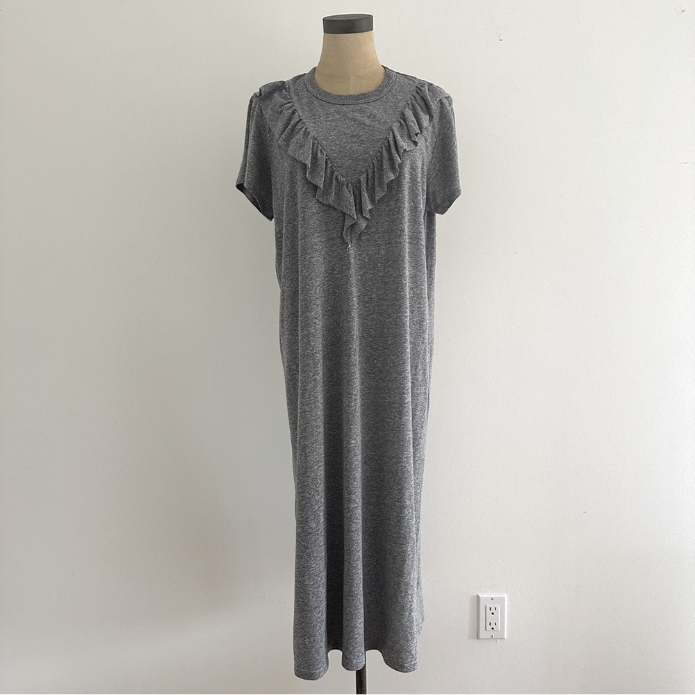 THE GREAT Grey Ruffle T-Shirt Dress Size 1/S